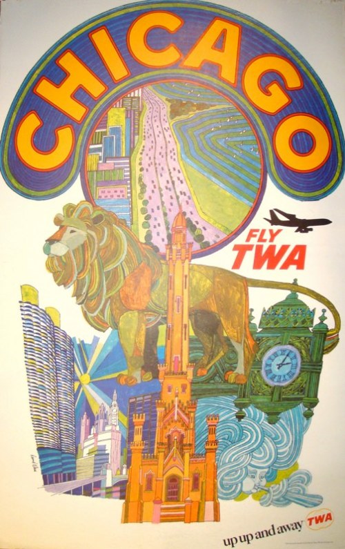 Vintage TWA Chicago Travel Poster by David Klein