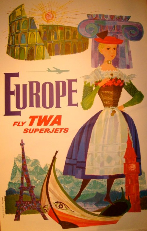 Vintage TWA Europe Travel Poster by David Klein