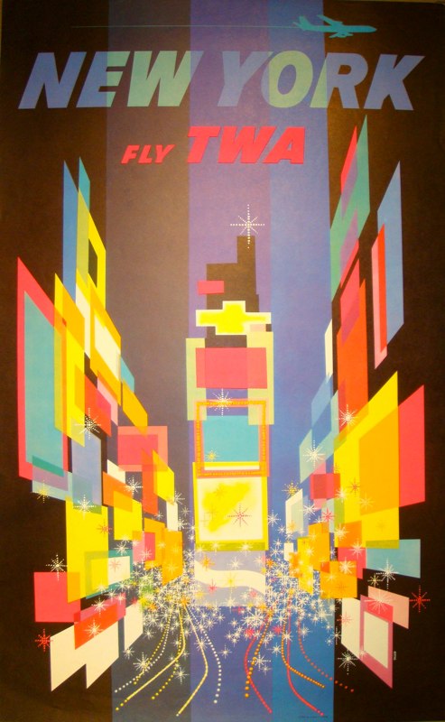 Vintage TWA New York Travel Poster by David Klein