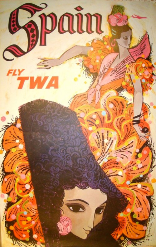 Vintage TWA Spain Women Travel Poster by David Klein