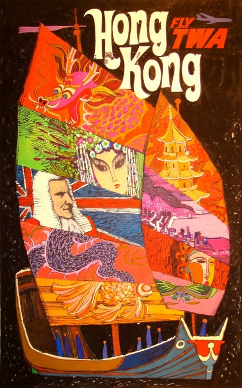 Vintage TWA Hong Kong Travel Poster by David Klein